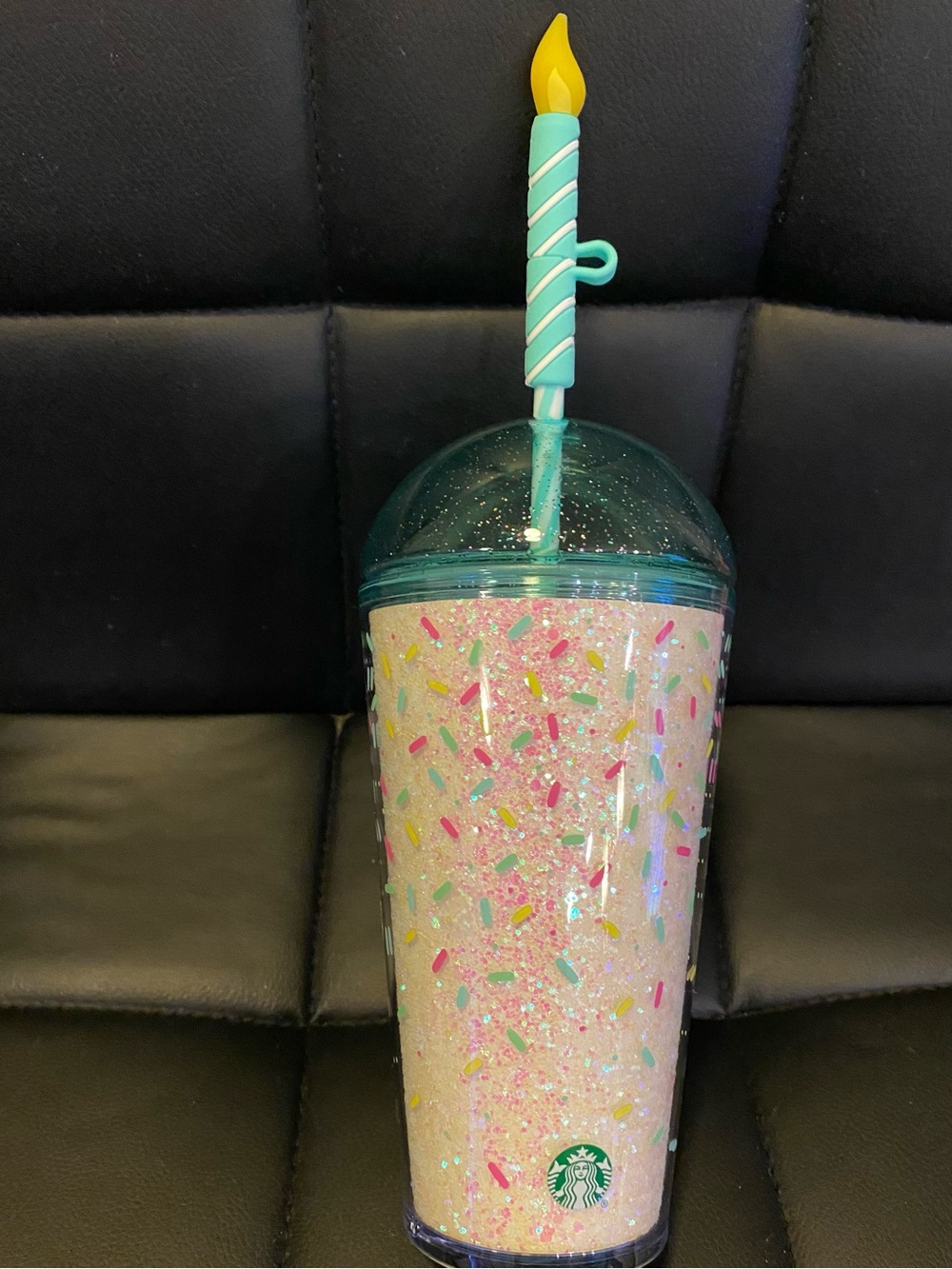Starbucks Glitter Confetti Frappuccino Dome W/ Birthday Candle Straw Topper NWT